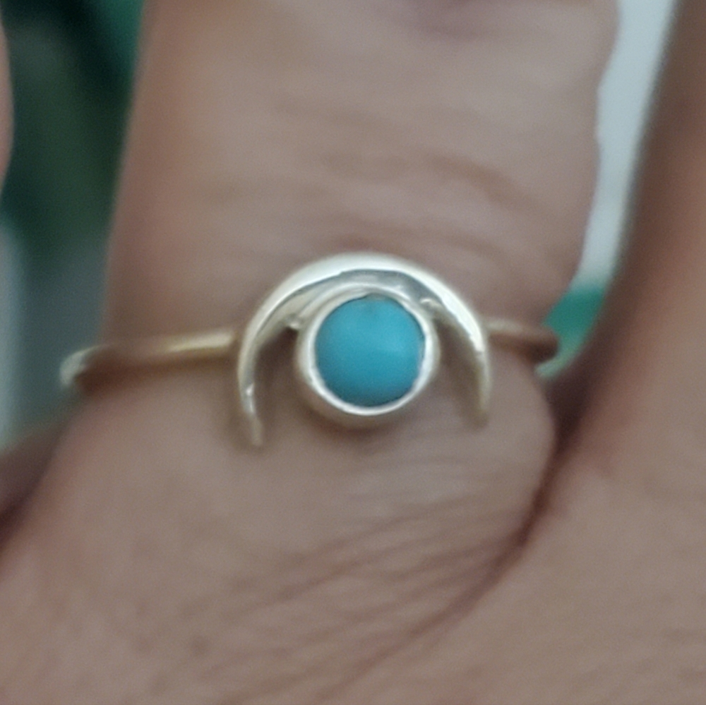 Crescent moon sterling silver 925 Faux Turquoise ring Size 7